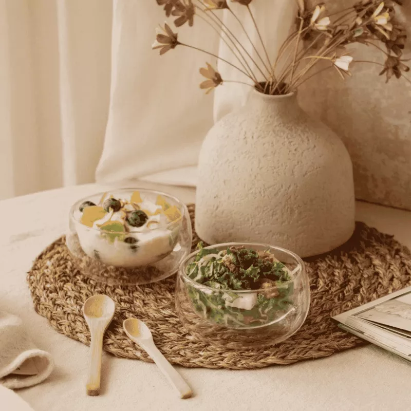 Bols à Double Paroi NUTS Avec Cuillère En Bambou Lot De 2 5 Bols à Double Paroi NUTS Avec Cuillère En Bambou Lot De 2 – Image 3