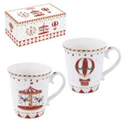 EASY LIFE CHRISTMAS WONDERLAND Coffret 2 Mugs Porcelaine Décor Noël 275 Ml