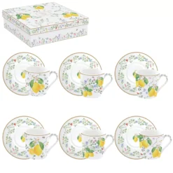 EASY LIFE FLEURS Et CITRONS Coffret Tasse Café Expresso Porcelaine - Les 6 -Magasin De Cuisine À Domicile fleurs et citrons coffret tasse cafe expresso porcelaine les 6 3