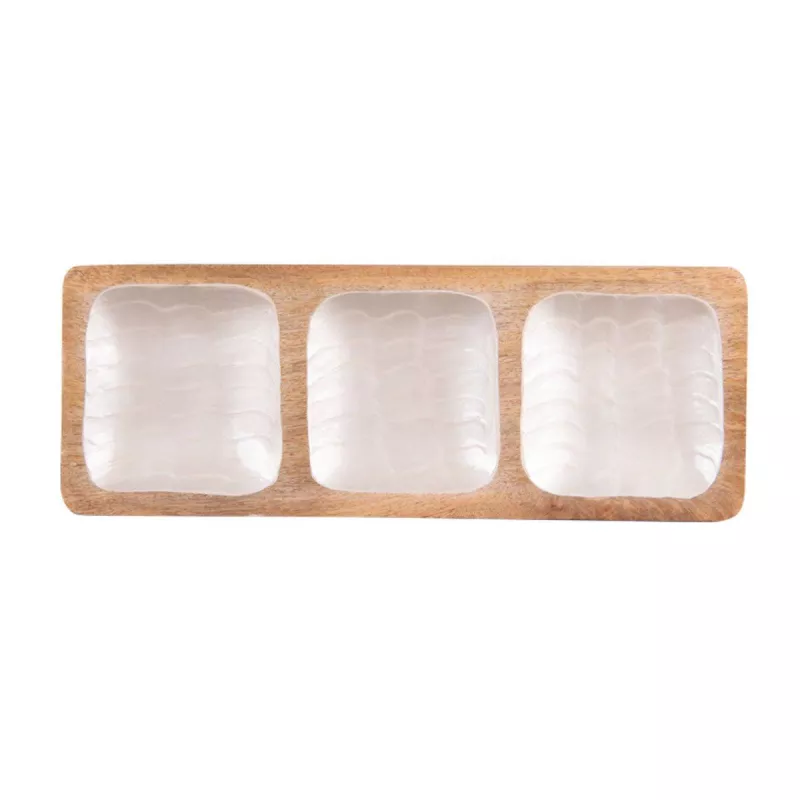 MELLOW Plateau Apéritif 3 Compartiments En Bois De Manguier Et Résine 41x15 Cm Vagues TABLE PASSION 3 MELLOW Plateau Apéritif 3 Compartiments En Bois De Manguier Et Résine 41x15 Cm Vagues TABLE PASSION