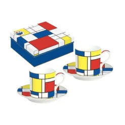 EASY LIFE MONDRIAN Coffret Paire Tasse Café Expresso Porcelaine EASYLIFE - Les 2 -Magasin De Cuisine À Domicile mondrian coffret paire tasse cafe expresso porcelaine easylife les 2 3