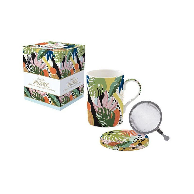 EASY LIFE TROPICAL VIBES Coffret Mug Tisanière Porcelaine 4 EASY LIFE TROPICAL VIBES Coffret Mug Tisanière Porcelaine – Image 2